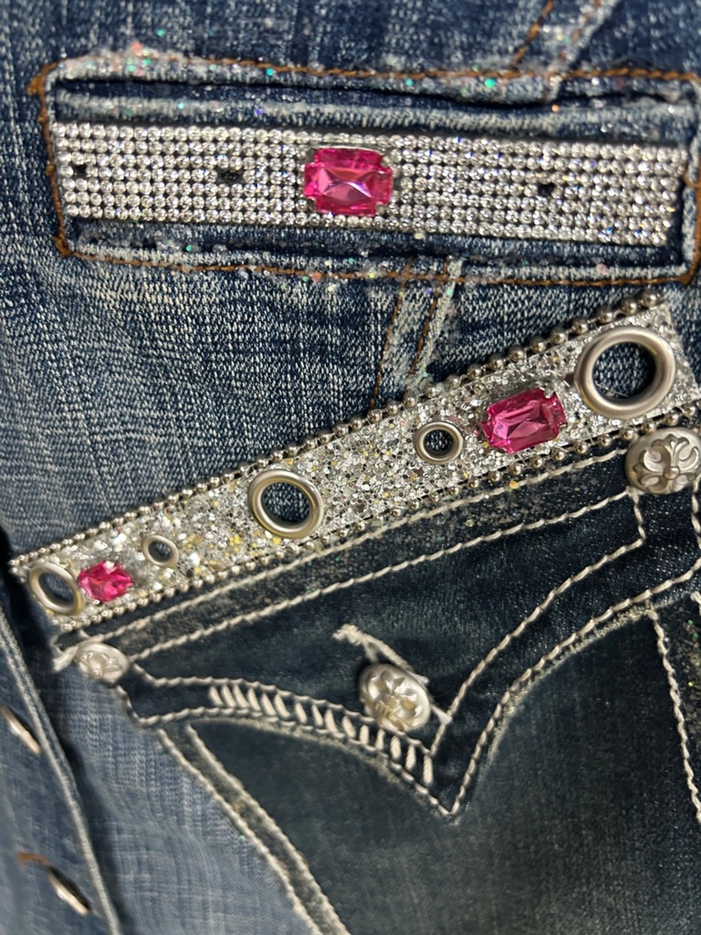 Denim Embellished Blue Women's Jacket
Lots of sparkle size large. - Picture 9 of 10